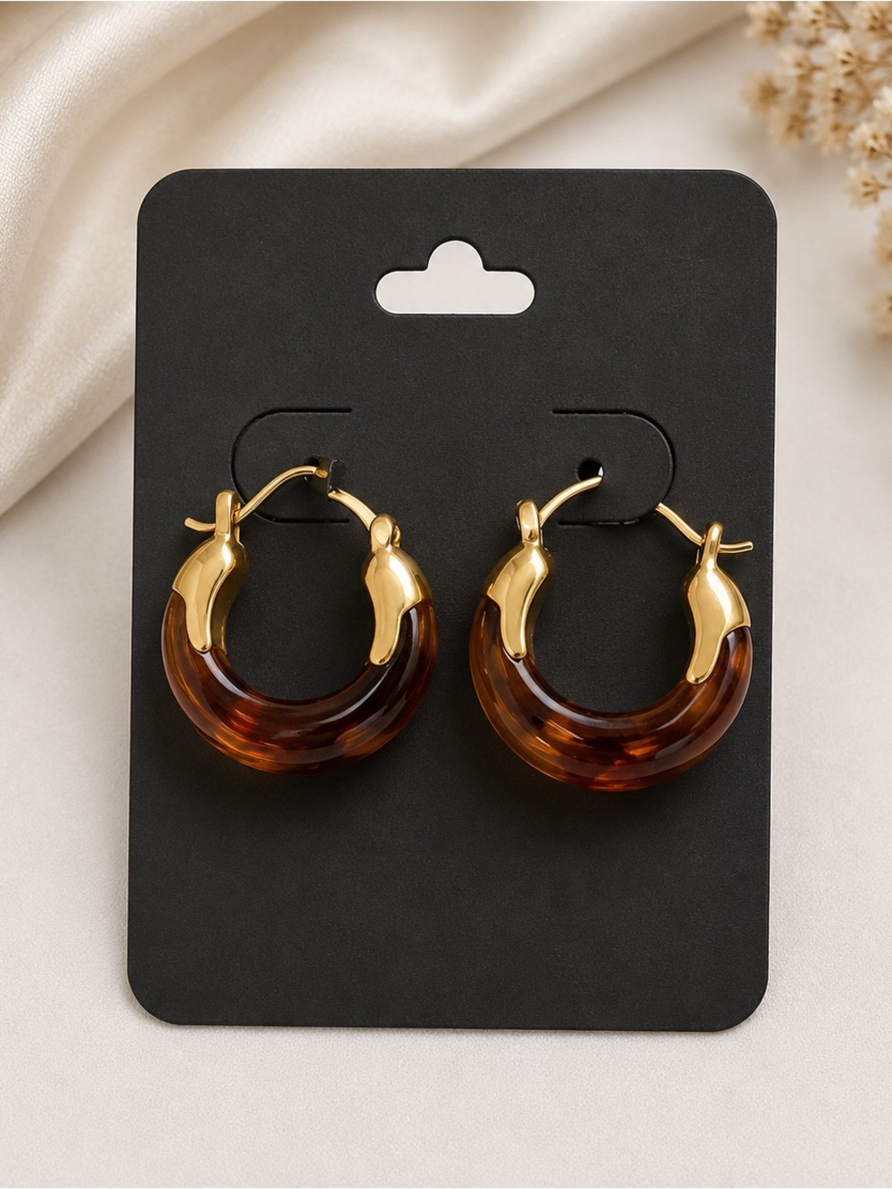 Gold-Tone Hoop Earrings with Tortoiseshell Accents